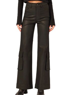 DL1961 Hepburn Wide Leg High Rise Black Coated Cargo Jeans Size 28